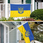 Load image into Gallery viewer, G128 Ukraine Ukrainian Coat of Arms Flag  3x5 Ft  LiteWeave Pro Series Printed 150D Polyester, 4 Corner Brass Grommets  Country Flag, Perfect For Balcony, More Durable Than 100D 75D Polyester