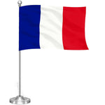 Load image into Gallery viewer, G128 France French Deluxe Desk Flag Set  8.5x5.5 In  Printed 300D Polyester, with Silver Dome and Base, 15 Metal Pole, Decorations For Office, Home and Festival Events Celebration