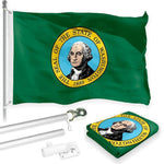 Load image into Gallery viewer, G128 Combo Pack: 6 Feet Tangle Free Spinning Flagpole (Silver) Washington WS State Flag 3x5 ft Printed 150D Brass Grommets (Flag Included) Aluminum Flag Pole