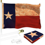 Load image into Gallery viewer, G128 Combo Pack: 6 Ft Tangle Free Aluminum Spinning Flagpole (White) &amp; Texas TeaStained Flag 3x5 Ft, LiteWeave Pro Series Printed 300D Polyester  Pole with Flag Included