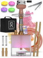 Load image into Gallery viewer, Rose Gold Hookah Set 2 Hose   YADO Square Hookah To Go with Hookah Charcoal Holder Heat Management Device and Big Rose Silicone Hookah Bowl and Bag for Shisha Portable Hookah Set with Everything