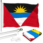 Load image into Gallery viewer, G128 Combo Pack: 6 Ft Tangle Free Aluminum Spinning Flagpole (Silver) &amp; Antigua and Barbuda Antiguan and Barbudan Flag  3x5 Ft LiteWeave Pro Series Printed 150D Polyester  Pole with Flag Included