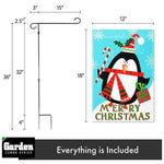 Load image into Gallery viewer, G128 Combo Pack: Garden Flag Stand Black 36x16 Inch &amp; Garden Flag Merry Christmas Penguin with Candy Cane 12x18 Inch