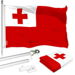 Load image into Gallery viewer, G128 Combo Pack: 6 Ft Tangle Free Aluminum Spinning Flagpole (Silver) &amp; Tonga Tongan Flag 3x5 Ft, LiteWeave Pro Series Printed 150D Polyester  Pole with Flag Included