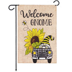 Load image into Gallery viewer, G128 Garden Flag Welcome Gnome Sunflower Car  12x18 Inch  Printed Burlap Polyester  Everyday Decoration