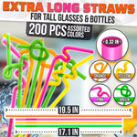 Load image into Gallery viewer, 200 Pcs Extra Long Straws Disposable   Flexible Long Plastic Straws Stretchable 17.1  19.5  for Tall Drinks &amp; Tumblers Easy to Bend for Different Shapes Neon Colors for Parties &amp; Special Occasions
