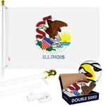 Load image into Gallery viewer, G128  6 Feet Tangle Free Spinning Flagpole (White) Illinois Double Sided Brass Grommets Embroidered 3x5 ft (Flag Included) Aluminum Flag Pole