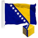 Load image into Gallery viewer, G128 5 Pack: Bosnia and Herzegovina Flag  3x5 Ft  LiteWeave Pro Series Printed 150D Polyester  Country Flag, Vibrant Colors, Brass Grommets, Thicker and More Durable Than 100D 75D Poly