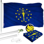 Load image into Gallery viewer, G128 Combo Pack: 5 Ft Tangle Free Aluminum Spinning Flagpole (Silver) &amp; Indiana IN State Flag 2.5x4 Ft, ToughWeave Series Embroidered 300D Polyester  Pole with Flag Included