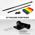 Load image into Gallery viewer, Combo Pack: 6 Ft Tangle Free Aluminum Spinning Flagpole (Black) &amp; LGBT Rainbow Pride Flag 3x5 Ft, LiteWeave Pro Series Printed 150D Polyester  Pole with Flag Included