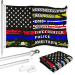 Load image into Gallery viewer, G128 Combo Pack: 6 Ft Tangle Free Aluminum Spinning Flagpole (Silver) &amp; Thin Line First Responders American Flag 3x5 Ft, LiteWeave Pro Series Printed 150D Polyester  Pole with Flag Included