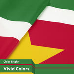 Load image into Gallery viewer, G128 3 Pack: Suriname Surinamese Flag  3x5 Ft  LiteWeave Pro Series Printed 150D Polyester  Country Flag, Indoor/Outdoor, Vibrant Colors, Brass Grommets, Thicker and More Durable Than 100D 75D Poly