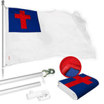 Load image into Gallery viewer, G128 Combo Pack: 6 Ft Tangle Free Spinning Flagpole (Silver) &amp; Christian Flag 3x5 Ft Embroidered 220GSM Spun Polyester, Brass Grommets (Flag Included) Aluminum Flag Pole
