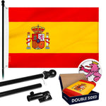 Load image into Gallery viewer, G128 Combo Pack: 6 Ft Tangle Free Aluminum Spinning Flagpole (Black) &amp; Spain Spanish Flag 3x5 Ft, Double ToughWeave Series Double Sided Embroidered 210D Polyester  Pole with Flag Included