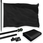 Load image into Gallery viewer, G128 Combo Pack: 5 Ft Tangle Free Aluminum Spinning Flagpole (Black) &amp; Solid Black Color Flag 2x3 Ft, LiteWeave Pro Series Printed 150D Polyester  Pole with Flag Included