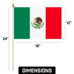 Load image into Gallery viewer, G128 12 Pack Handheld Mexico Mexican Stick Flags  12x18 In  Printed 150D Polyester, Country Flag, Solid Wooden Stick, Spear Gold Tip