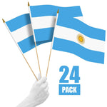 Load image into Gallery viewer, G128 24 Pack Handheld Argentina Argentinian Stick Flags  12x18 In  Printed 150D Polyester, Country Flag, Solid Wooden Stick, Spear Gold Tip