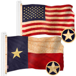 Load image into Gallery viewer, G128 Combo Pack: American USA TeaStained Flag 5x8 Ft &amp; Texas TeaStained Flag 5x8 Ft  Both ToughWeave Pro Series Embroidered 420D Polyester, Embroidered Design, Indoor/Outdoor, Brass Grommets