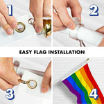 Load image into Gallery viewer, G128 Combo Pack: 6 Ft Tangle Free Aluminum Spinning Flagpole (White) &amp; LGBT Rainbow Pride Flag 3x5 Ft, LiteWeave Pro Series Printed 150D Polyester  Pole with Flag Included