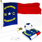 Load image into Gallery viewer, G128 Combo Pack: 5 Ft Tangle Free Aluminum Spinning Flagpole (White) &amp; North Carolina State Flag 2.5x4 Ft, ToughWeave Series Embroidered 300D Polyester  Pole with Flag Included