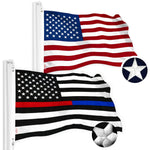Load image into Gallery viewer, G128 Combo Pack: USA American Flag &amp; Thin Blue/Red Line Flag 4x6 Ft Embroidered Spun Polyester, Indoor/Outdoor, Brass Grommets, Police and First Responder Flag