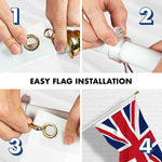 Load image into Gallery viewer, G128 Combo Pack: 6 Feet Tangle Free Spinning Flagpole (White) UK United Kingdom Flag 3x5 ft Printed 150D Brass Grommets (Flag Included) Aluminum Flag Pole