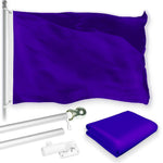 Load image into Gallery viewer, G128 Combo Pack: 5 Ft Tangle Free Aluminum Spinning Flagpole (Silver) &amp; Solid Violet Color Flag 2.5x4 Ft, LiteWeave Pro Series Printed 150D Polyester  Pole with Flag Included