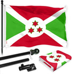 Load image into Gallery viewer, G128 Combo Pack: 6 Ft Tangle Free Aluminum Spinning Flagpole (Black) &amp; Burundi Umurundi Flag 3x5 Ft, LiteWeave Pro Series Printed 150D Polyester  Pole with Flag Included