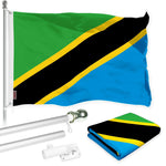 Load image into Gallery viewer, G128 Combo Pack: 6 Ft Tangle Free Aluminum Spinning Flagpole (Silver) &amp; Tanzania Tanzanian Flag  3x5 Ft, LiteWeave Pro Series Printed 150D Polyester  Pole with Flag Included