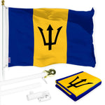 Load image into Gallery viewer, G128 Combo Pack: 6 Ft Tangle Free Aluminum Spinning Flagpole (White) &amp; Barbados Barbadian Flag 3x5 Ft, LiteWeave Pro Series Printed 150D Polyester  Pole with Flag Included