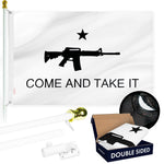 Load image into Gallery viewer, G128 Combo Pack: 6 Ft Tangle Free Aluminum Spinning Flagpole (White) &amp; Come and Take It Rifle White Flag 3x5 Ft, Double ToughWeave Series Double Sided Embroidered 210D Polyester  Pole with Flag