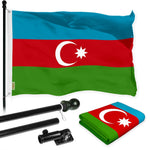 Load image into Gallery viewer, G128 Combo Pack: 6 Ft Tangle Free Aluminum Spinning Flagpole (Black) &amp; Azerbaijan Azerbaijanis Azeris Flag  3x5 Ft LiteWeave Pro Series Printed 150D Polyester  Pole with Flag Included