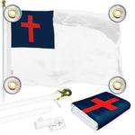 Load image into Gallery viewer, G128 Combo Pack: 6 Ft Tangle Free Aluminum Spinning Flagpole (White) &amp; Christian Flag 3x5 Ft, LiteWeave Pro Series Printed 150D Polyester, 4 Corner Brass Grommets  Pole with Flag Included