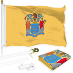 Load image into Gallery viewer, G128 Combo Pack: 6 Ft Tangle Free Aluminum Spinning Flagpole (White) &amp; New Jersey NJ State Flag 3x5 Ft, LiteWeave Pro Series Printed 300D Polyester  Pole with Flag Included