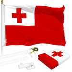 Load image into Gallery viewer, G128 Combo Pack: 6 Ft Tangle Free Aluminum Spinning Flagpole (White) &amp; Tonga Tongan Flag 3x5 Ft, LiteWeave Pro Series Printed 150D Polyester  Pole with Flag Included
