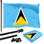 Load image into Gallery viewer, G128 Combo Pack: 6 Ft Tangle Free Aluminum Spinning Flagpole (Black) &amp; Saint Lucia Saint Lucian Flag 3x5 Ft, LiteWeave Pro Series Printed 150D Polyester  Pole with Flag Included