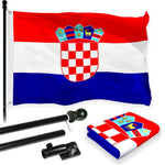 Load image into Gallery viewer, G128 Combo Pack: 6 Feet Tangle Free Spinning Flagpole (Black) Croatia Croatian Flag 3x5 ft Printed 150D Brass Grommets (Flag Included) Aluminum Flag Pole