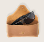 Load image into Gallery viewer, Genuine Leather Eyeglasses &amp; Sunglasses Case with Button Closure Light Brown