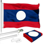 Load image into Gallery viewer, G128 Combo Pack: 6 Ft Tangle Free Spinning Flagpole (Silver) &amp; Laos Flag 3x5 Ft Printed 150D Polyester, Brass Grommets (Flag Included) Aluminum Flag Pole