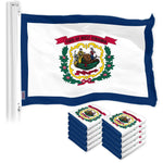 Load image into Gallery viewer, G128 10 Pack: West Virginia WV State Flag  3x5 Ft  LiteWeave Pro Series Printed 150D Polyester  Indoor/Outdoor, Vibrant Colors, Brass Grommets, Thicker and More Durable Than 100D 75D Polyester