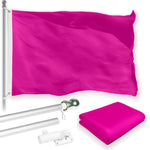 Load image into Gallery viewer, G128 Combo Pack: 5 Ft Tangle Free Aluminum Spinning Flagpole (Silver) &amp; Solid Pink Color Flag 2.5x4 Ft, LiteWeave Pro Series Printed 150D Polyester  Pole with Flag Included