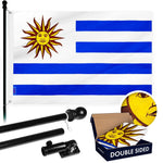 Load image into Gallery viewer, G128 Combo Pack: 6 Ft Tangle Free Aluminum Spinning Flagpole (Black) &amp; Uruguay Uruguayan Flag 3x5 Ft, Double ToughWeave Series Double Sided Embroidered 210D Polyester  Pole with Flag Included