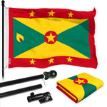 Load image into Gallery viewer, G128 Combo Pack: 6 Ft Tangle Free Aluminum Spinning Flagpole (Black) &amp; Grenada Grenadian Flag 3x5 Ft, LiteWeave Pro Series Printed 150D Polyester  Pole with Flag Included