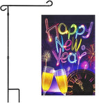 Load image into Gallery viewer, G128 Combo Pack: Garden Flag Stand Black 36x16 Inch &amp; Garden Flag Happy New Year Fireworks and Champagne 12x18 Inch