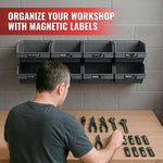 Load image into Gallery viewer, 90 Pcs Magnetic Tool Box Labels 35x1 inch Magnetic Toolbox Labels for Tool Box Dwawers Strong Magnet Toolbox Organizer Chest Black Pre Printed &amp; Blanked Emblems for Organization