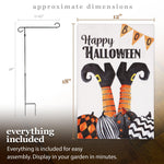 Load image into Gallery viewer, G128 Combo Pack: Garden Flag Stand Black 36 in x 16 in &amp; Garden Flag Halloween Decoration Witch Feet and Spooky Pumpkins 12x18 DoubleSided Burlap Fabric