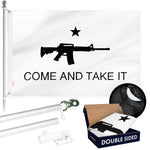 Load image into Gallery viewer, G128 Combo Pack: 6 Ft Tangle Free Aluminum Spinning Flagpole (Silver) &amp; Come and Take It Rifle White Flag 3x5 Ft, Double ToughWeave Series Double Sided Embroidered 210D Polyester  Pole with Flag