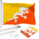 Load image into Gallery viewer, G128 Combo Pack: 6 Ft Tangle Free Spinning Flagpole (Silver) &amp; Bhutan Flag 3x5 Ft Printed 150D Polyester, Brass Grommets (Flag Included) Aluminum Flag Pole