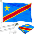 Load image into Gallery viewer, G128 Combo Pack: 6 Ft Tangle Free Spinning Flagpole (Silver) &amp; Democratic Republic of the Congo Flag 3x5 Ft Printed 150D Polyester, Brass Grommets (Flag Included) Aluminum Flag Pole