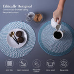 Load image into Gallery viewer, The Fine Living Co. Braided Cotton Placemats (Set of 6 13.5 Inches) Washable Anti Slip Heat Resistant Mats Boho Woven Round Table Mats for House Decor Kitchen and Dining